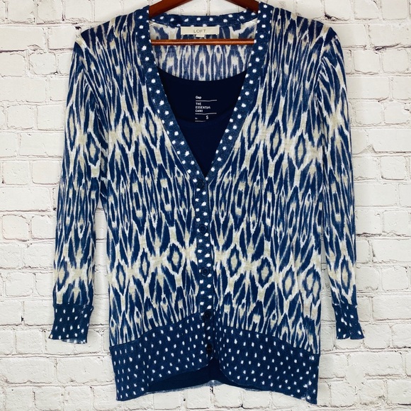 The Loft Navy Cardigan with Gap Tank Top Small - Picture 1 of 6